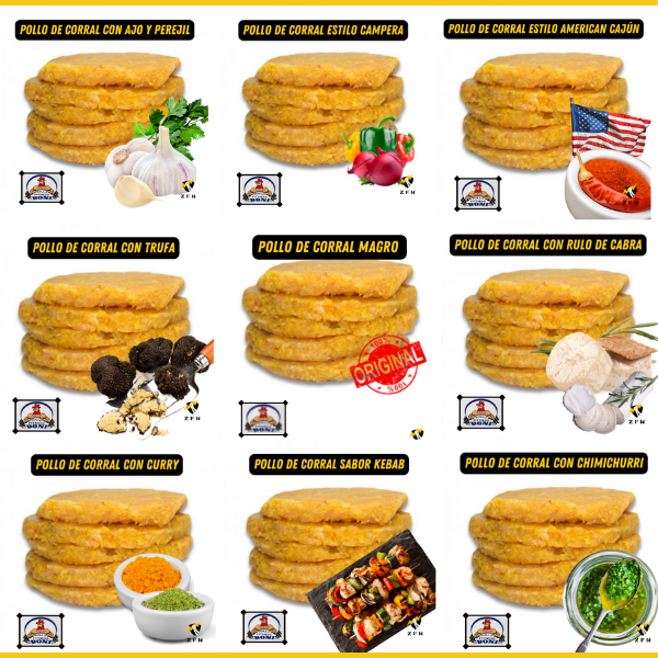 Hamburguesas Variadas Pollo de Corral -  Elige tus 10 Packs - Fitness Boni