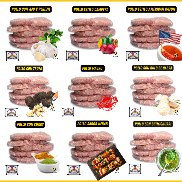 Hamburguesas Variadas Pollo -  Elige tus 10 Packs - Fitness Boni