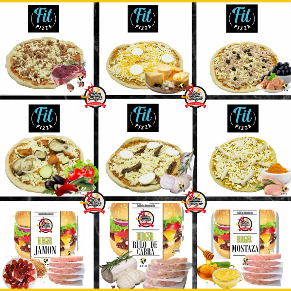 Hamburguesas + Pizzas Variadas Fit -  Elige tus 10 Packs